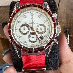 ToyWatch Red Baguettes with SilverTone Bezel VINTAGE HARD TO FIND